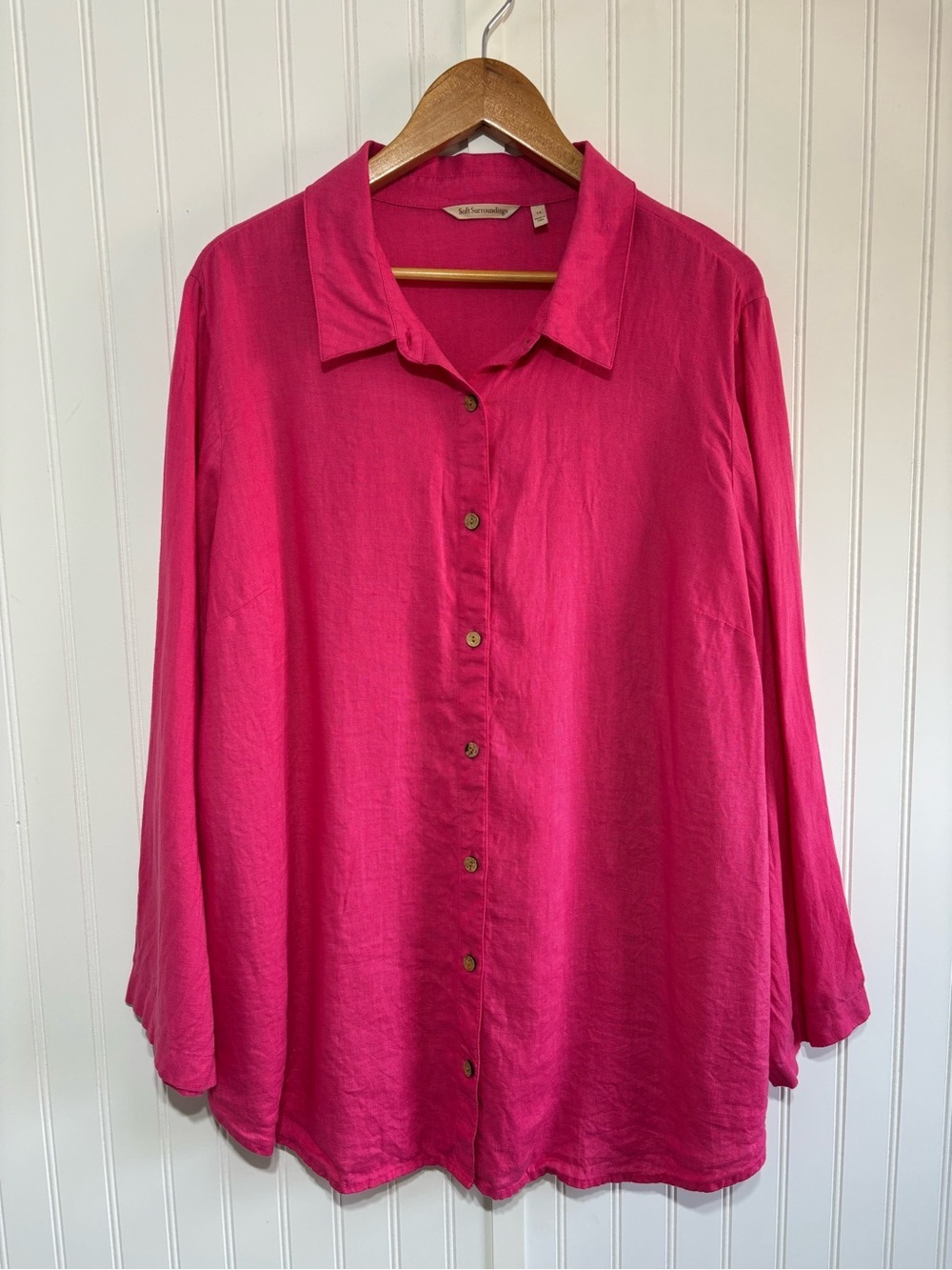 Soft Surroundings Outer Banks Linen Big Shirt Pink Flambe 1X Button Front Tunic